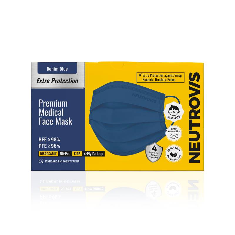 Neutrovis Premium Medical 4Ply Kids Face Mask (Denim Blue) - 50s - DoctorOnCall Online Pharmacy