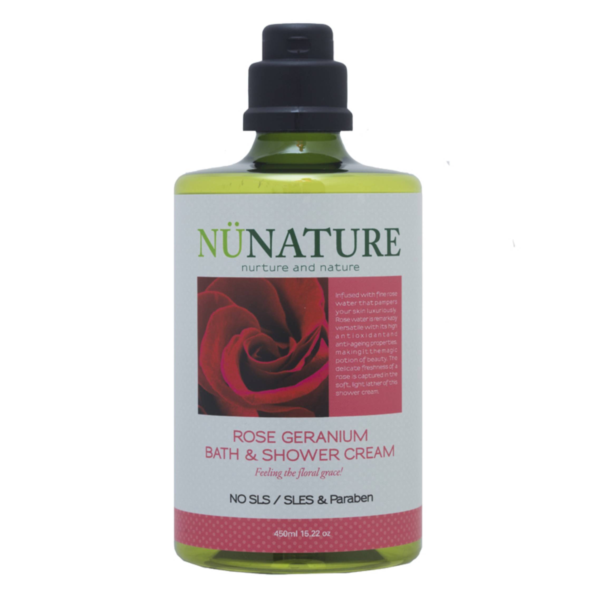 Nunature Rose Geranium Bath & Shower Cream 450ml - DoctorOnCall Farmasi Online