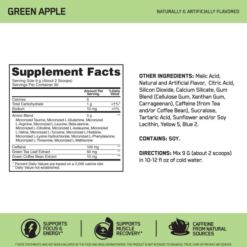 Optimum Nutrition Essential Amino Energy Green Apple Powder 0.6lb - DoctorOnCall Online Pharmacy
