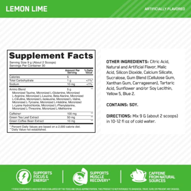 Optimum Nutrition Essential Amino Energy Lemon Lime Powder 0.6lb - DoctorOnCall Farmasi Online
