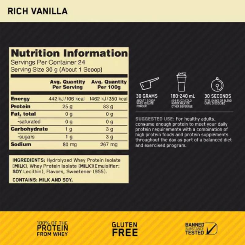 Optimum Nutrition Gold Standard 100% Isolate Rich Vanilla Powder 5.02lb - DoctorOnCall Online Pharmacy