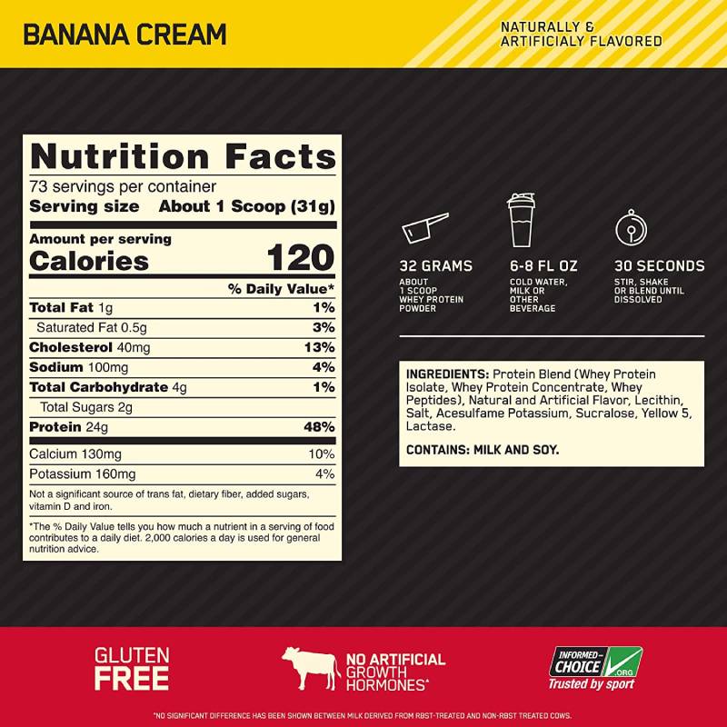 Optimum Nutrition Gold Standard 100% Whey Banana Cream Powder 5lbs - DoctorOnCall Farmasi Online
