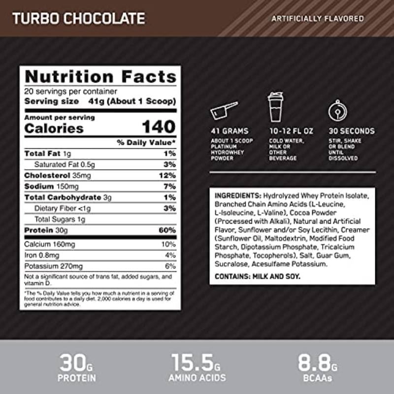 Buy Optimum Nutrition Platinum Hydro Whey Turbo Chocolate Powder 795g ...