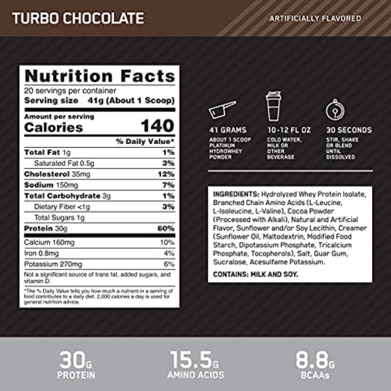 Optimum Nutrition Platinum Hydro Whey Turbo Chocolate Powder 795g - DoctorOnCall Online Pharmacy