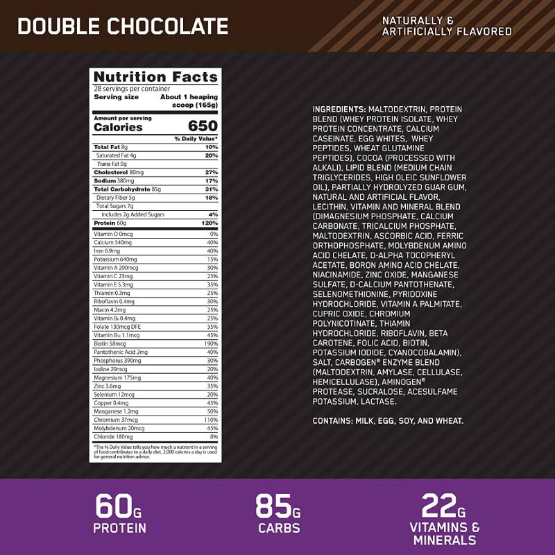 Optimum Nutrition Pro Complex Gainer Double Chocolate Powder 5.08lbs - DoctorOnCall Farmasi Online