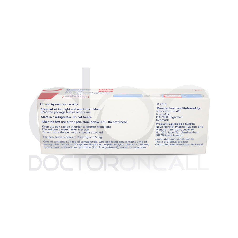 Ozempic 1.34mg/ml (0.25mg, 0.5mg/dose) Pre-filled Pen 1.5ml x1 (pen) - DoctorOnCall Farmasi Online