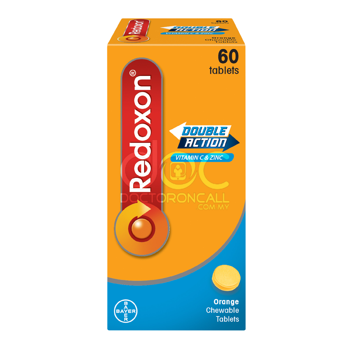 Redoxon Double Action Chewable C 500mg Tablet (Orange) 60s - DoctorOnCall Farmasi Online