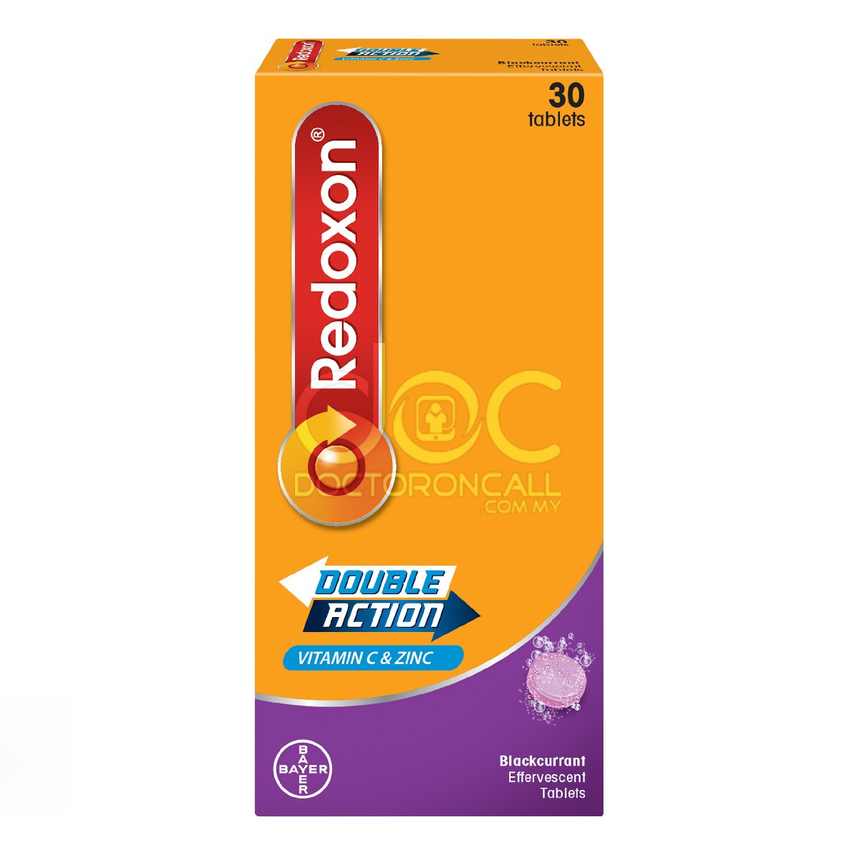 Redoxon Double Action Vitamin C+Zinc Effervescent Tablet (Blackcurrant) 10s - DoctorOnCall Farmasi Online