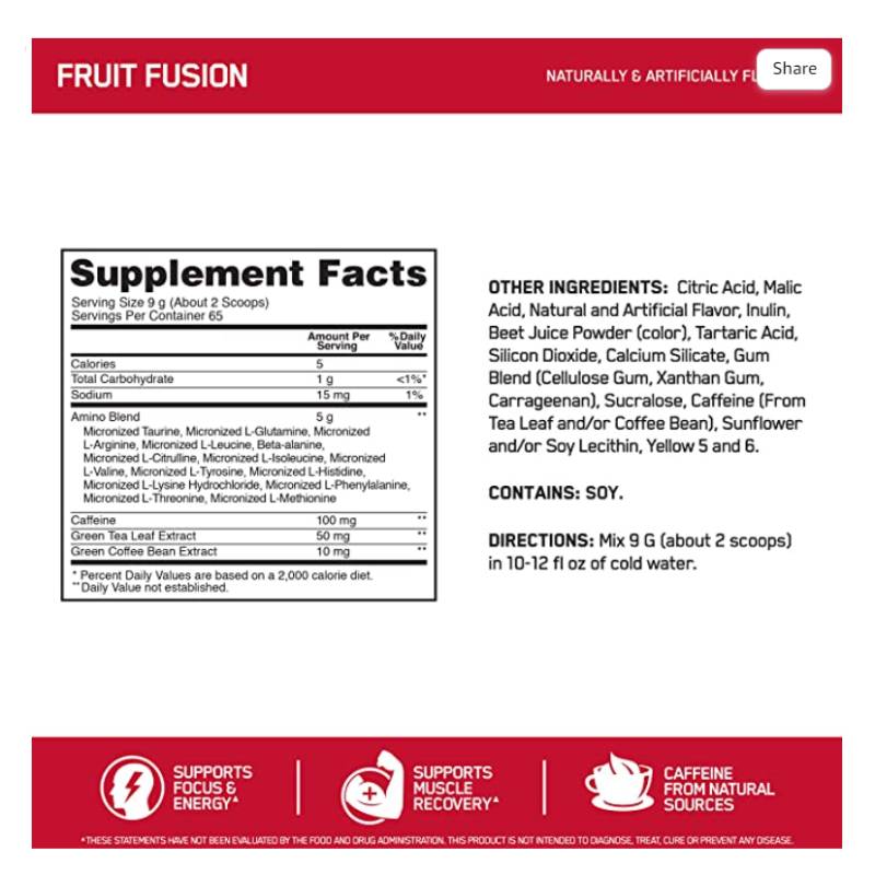 Optimum Nutrition Essential Amino Energy Fruit Fusion Powder 0.6lb - DoctorOnCall Farmasi Online