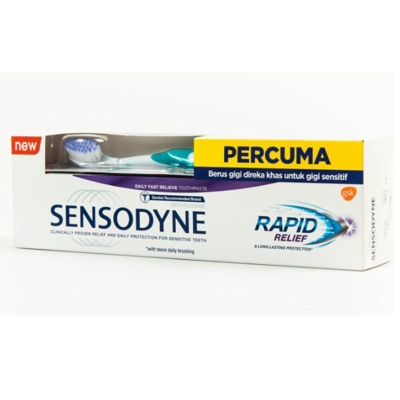 Sensodyne Rapid Relief Toothpaste 100g FOC Toothbrush - DoctorOnCall Farmasi Online