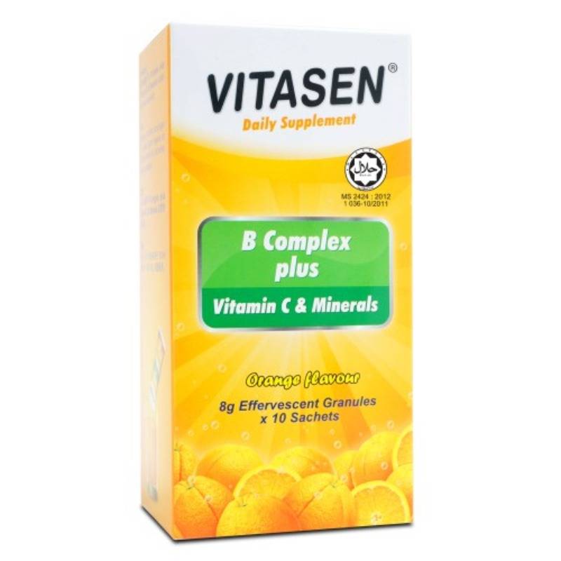 Vitasen B Complex Plus Vit C & Minerals Efferverscent Sachet 10s x4 - DoctorOnCall Farmasi Online