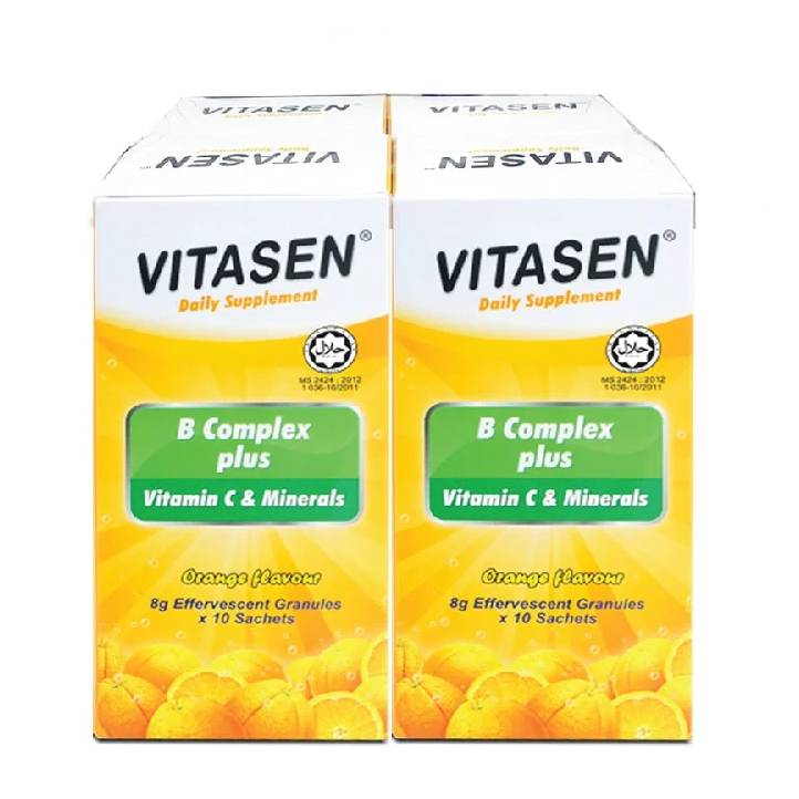 Vitasen B Complex Plus Vit C & Minerals Efferverscent Sachet 10s x4 - DoctorOnCall Online Pharmacy