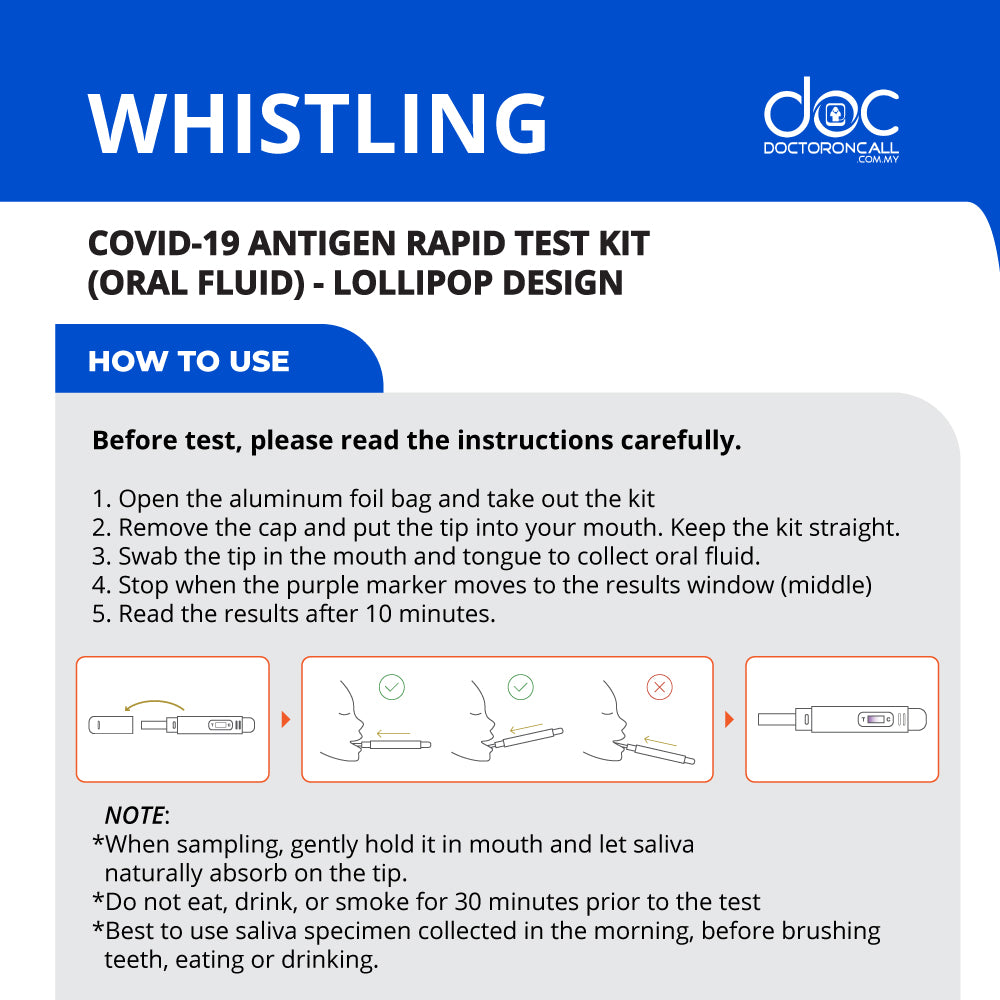 Whistling COVID-19 Home Rapid Antigen Kit (RTK) Lollipop Design (EXP: 26/11/23) 1s - DoctorOnCall Online Pharmacy