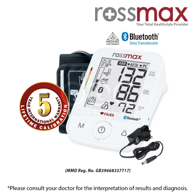 Rossmax Bluetooth Blood Pressure Monitor (X5BT) 1s - DoctorOnCall Farmasi Online