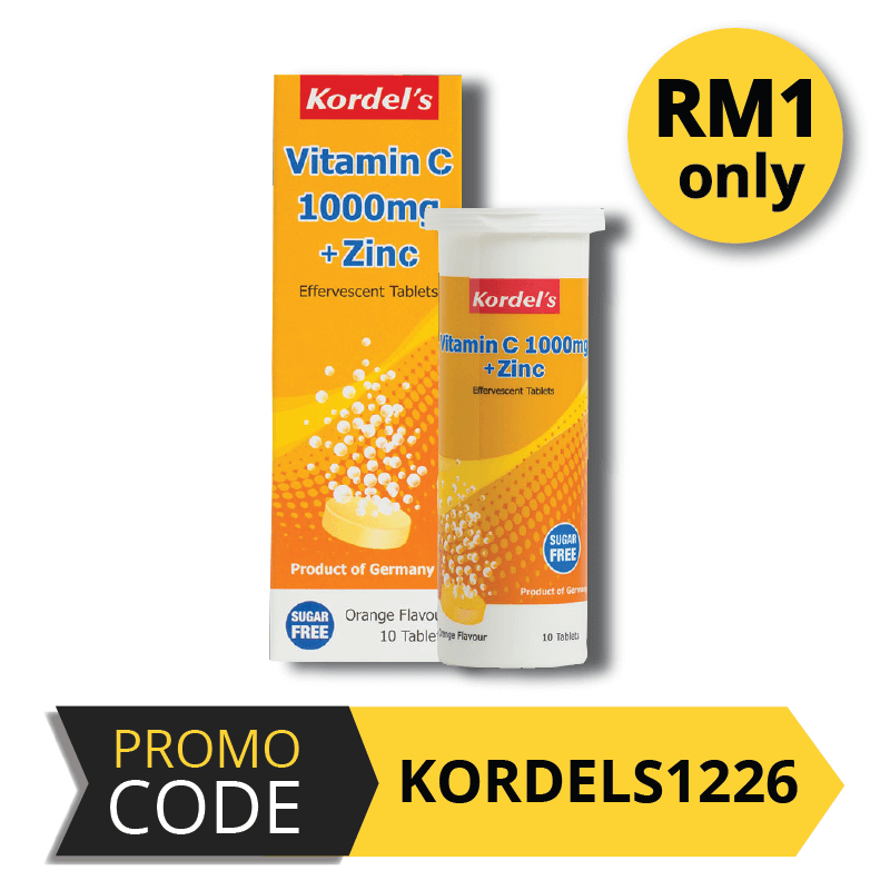 Kordel's Vitamin C 1000mg + Zinc Effervescent Tablet (Orange) 10s - DoctorOnCall Online Pharmacy