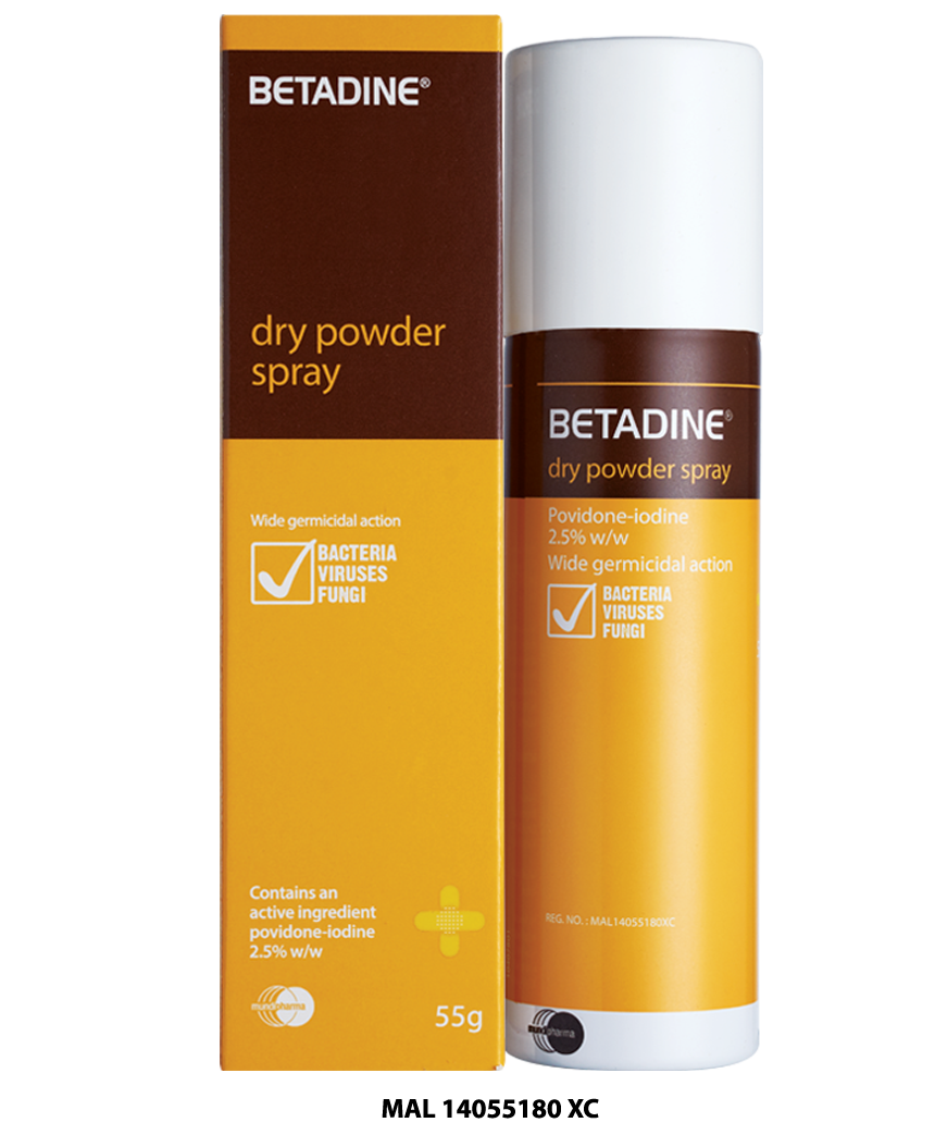 Betadine Dry Powder Spray 55g - DoctorOnCall Farmasi Online