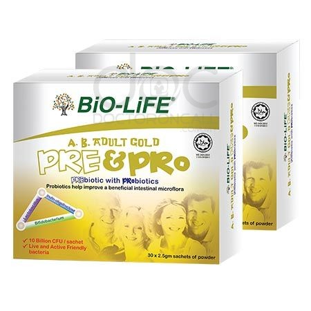 Bio-Life A.B Adult Gold Prebiotics & Probiotics Sachet 30s x2 - DoctorOnCall Online Pharmacy