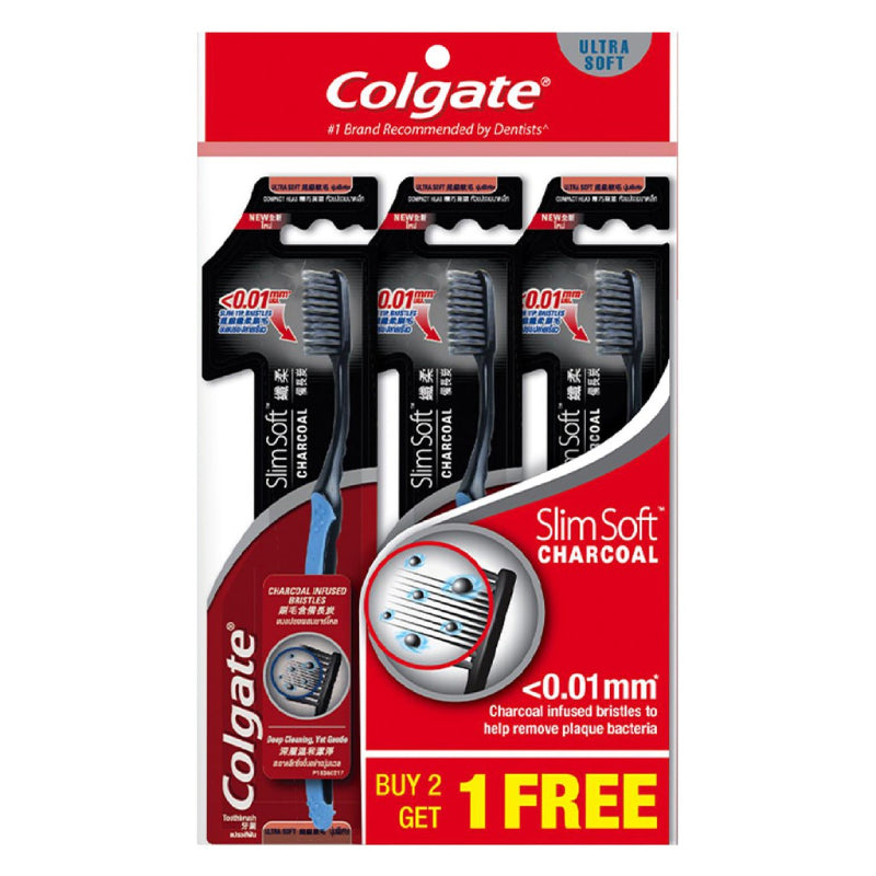 Colgate Slim Soft Charcoal Ultra Soft Toothbrush 3s - DoctorOnCall Online Pharmacy