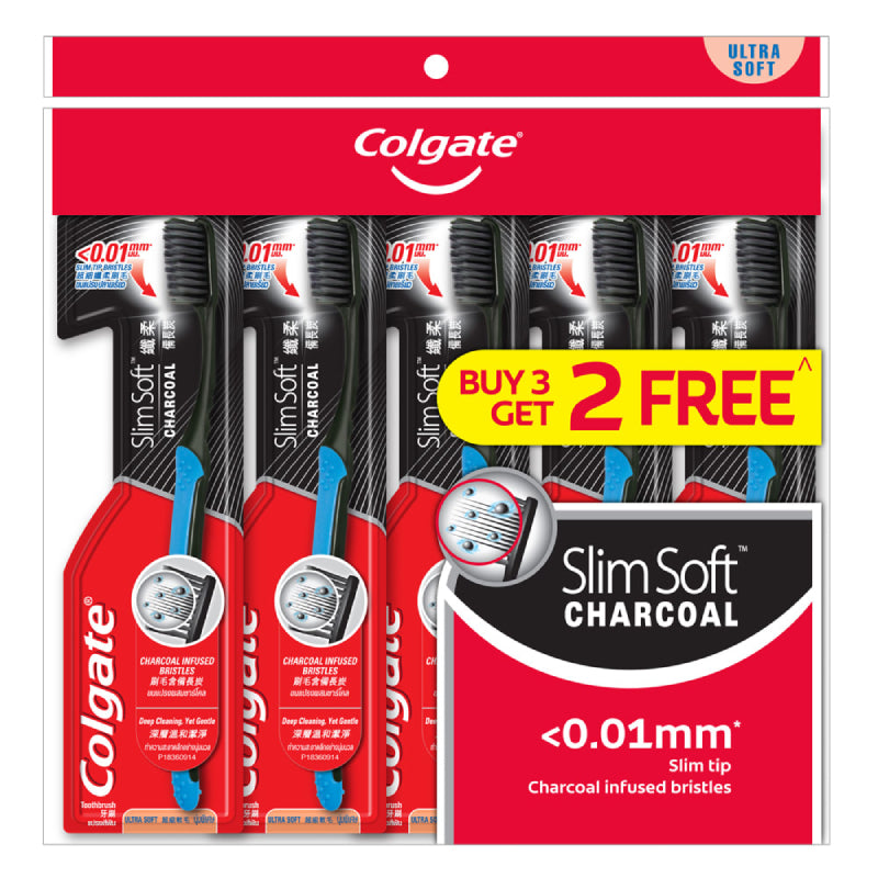 Colgate Slim Soft Charcoal Ultra Soft Toothbrush 5s - DoctorOnCall Online Pharmacy