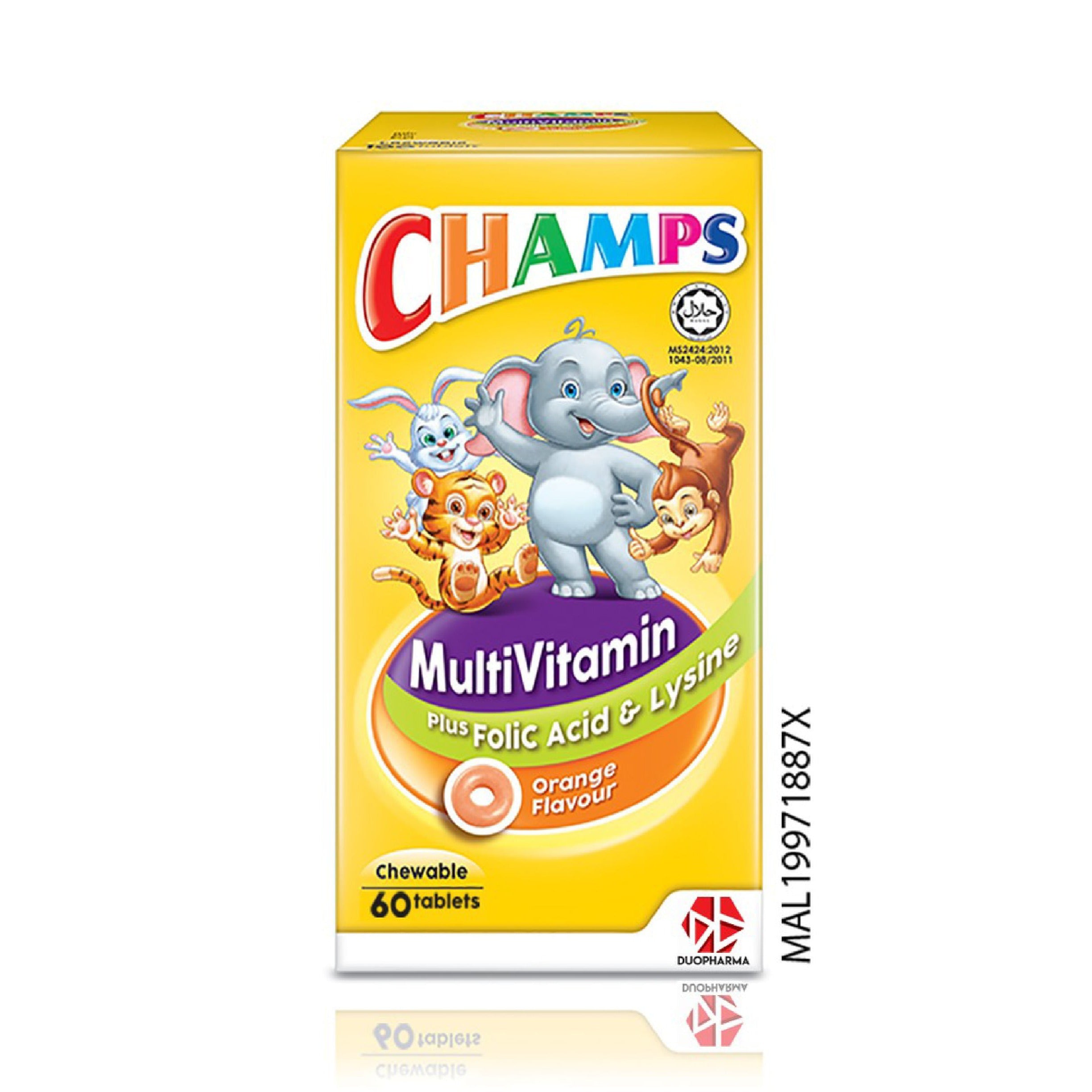 Champs Multivitamins Plus Folic Acid & Lysine Chewable Tablet (Orange) 60s - DoctorOnCall Farmasi Online