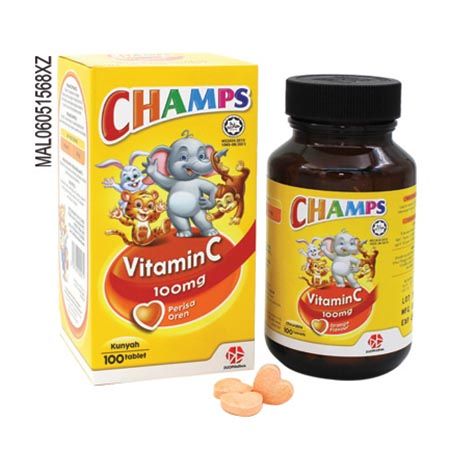 Champs Vitamin C 100mg Chewable Tablets 100s Blackcurrant - DoctorOnCall Farmasi Online