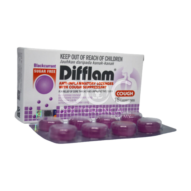 Difflam Cough Lozenges (Blackcurrant) 16s - DoctorOnCall Farmasi Online