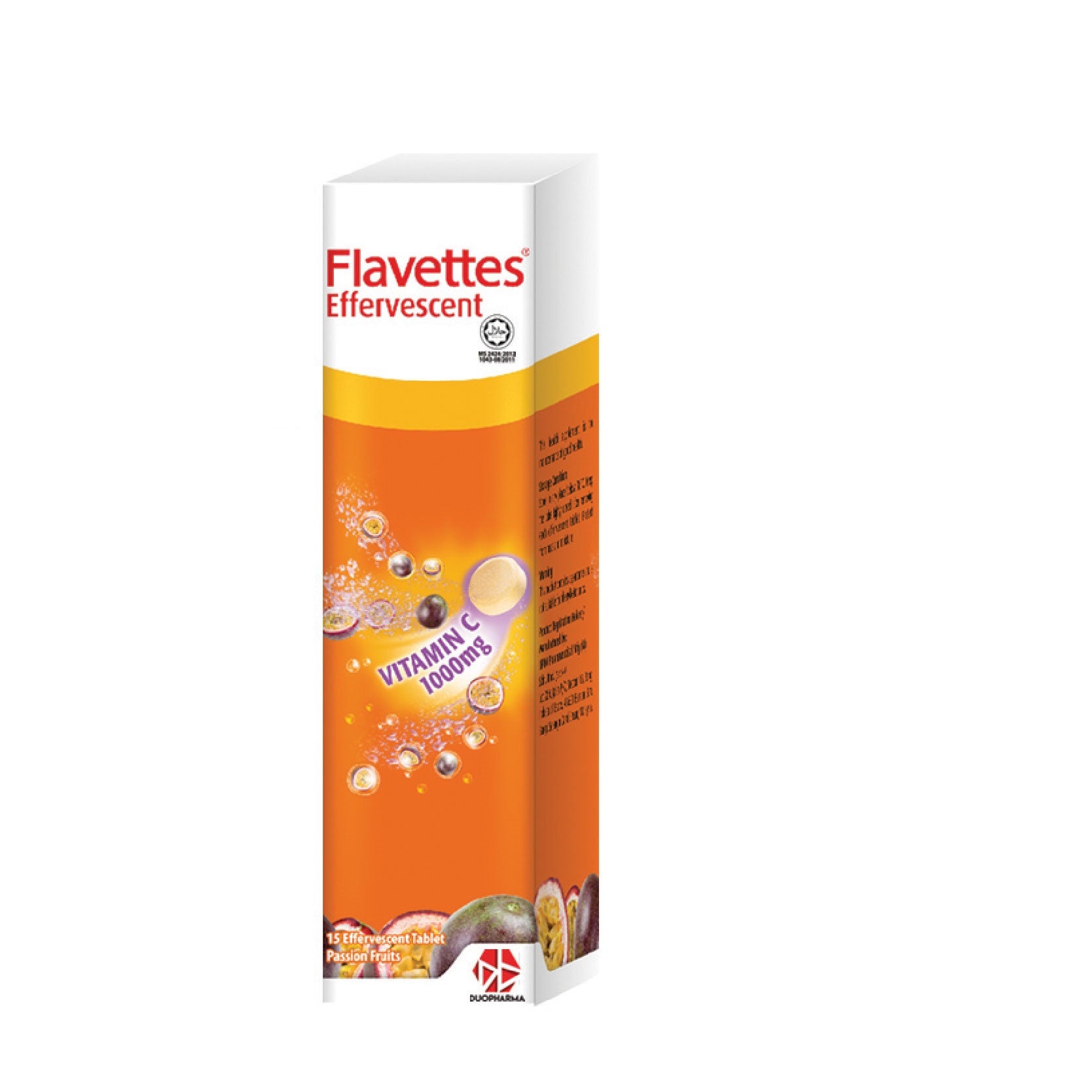 Flavettes Vitamin C 1000mg Effervescent Tablet 15s (Passion Fruit) - DoctorOnCall Farmasi Online