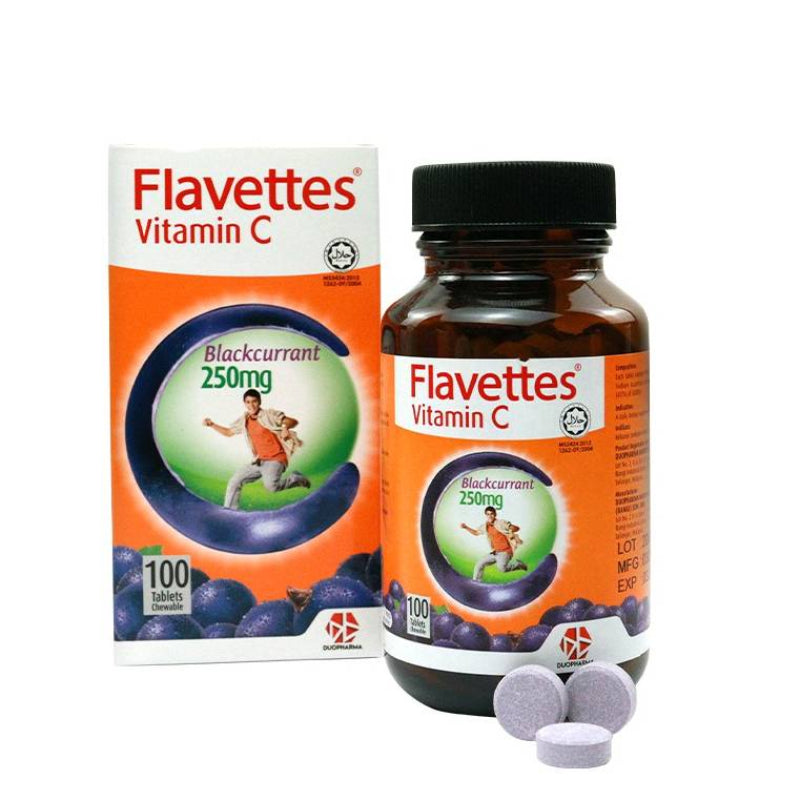 Flavettes Vitamin C 250mg Tablet 60s Blackcurrant - DoctorOnCall Farmasi Online