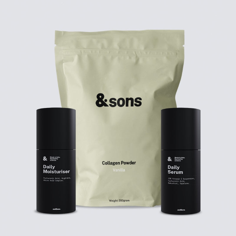 AndSons Healthy Skin Kit For Men (Moisturiser + Vitamin C Serum + Collagen Powder) - 1s - DoctorOnCall Farmasi Online