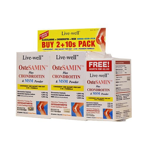 Live-well Ostesamin+Chondroitin & MSM Powder 30s x2 + 10s - DoctorOnCall Farmasi Online