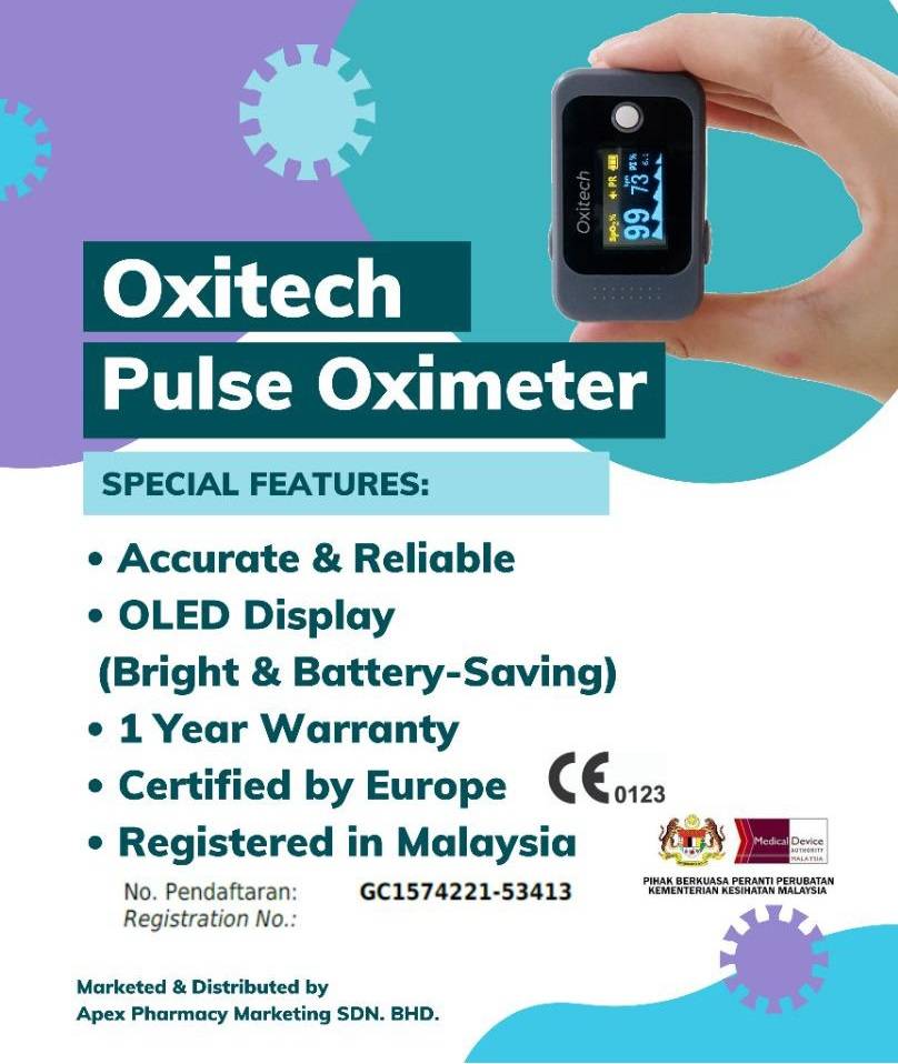 Oxitech Pulse Oximeter (MDA certified - 1 year warranty) 1s - DoctorOnCall Online Pharmacy