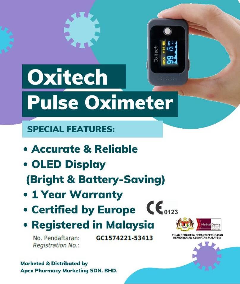 Oxitech Pulse Oximeter (MDA certified - 1 year warranty) 1s - DoctorOnCall Farmasi Online