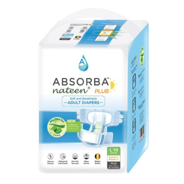 Absorba Nateen Plus Adult Diaper (L) 10s - DoctorOnCall Farmasi Online