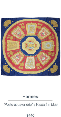 HERMES  "poste et cavallerie" silk scarf in blue