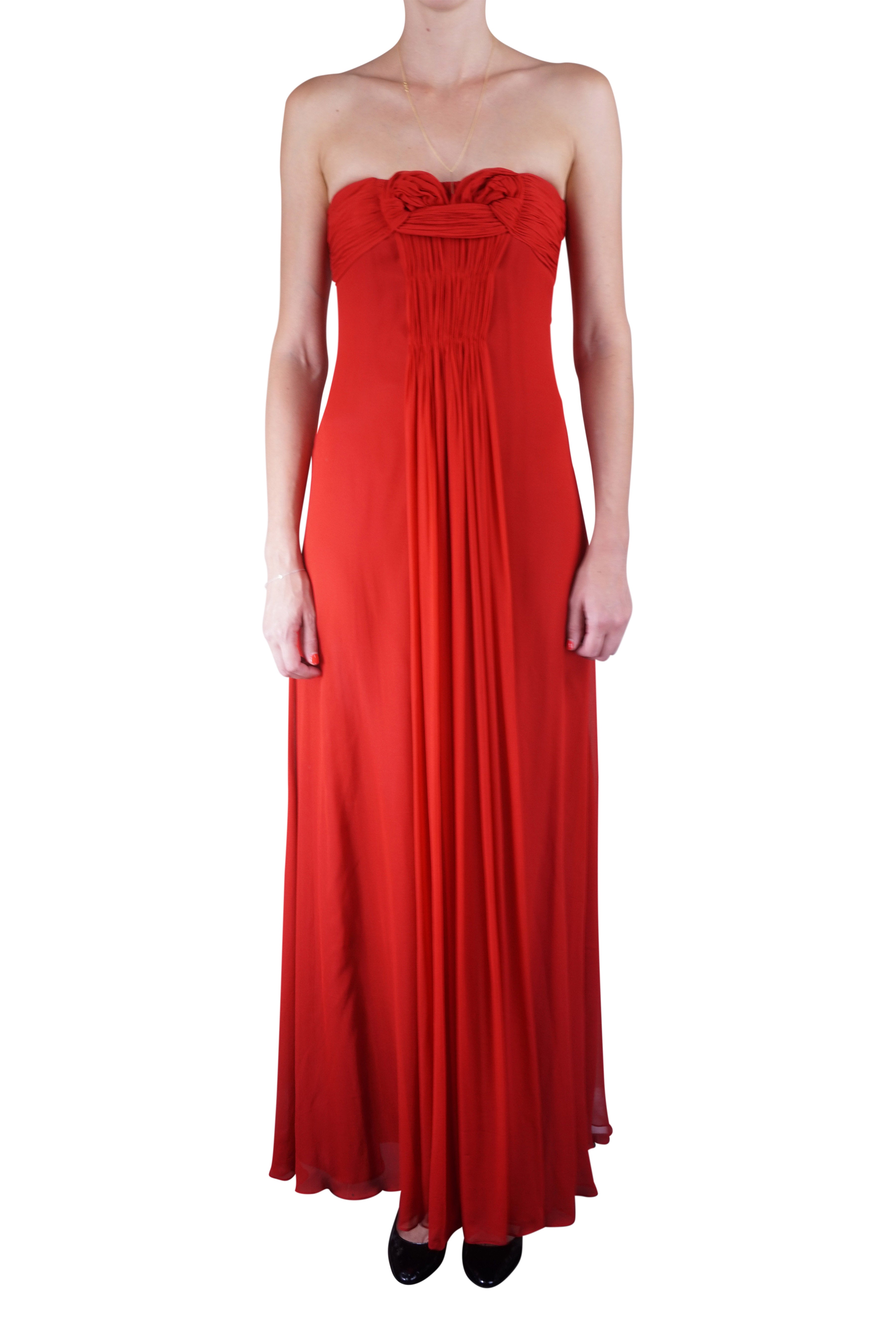 red silk ball dress