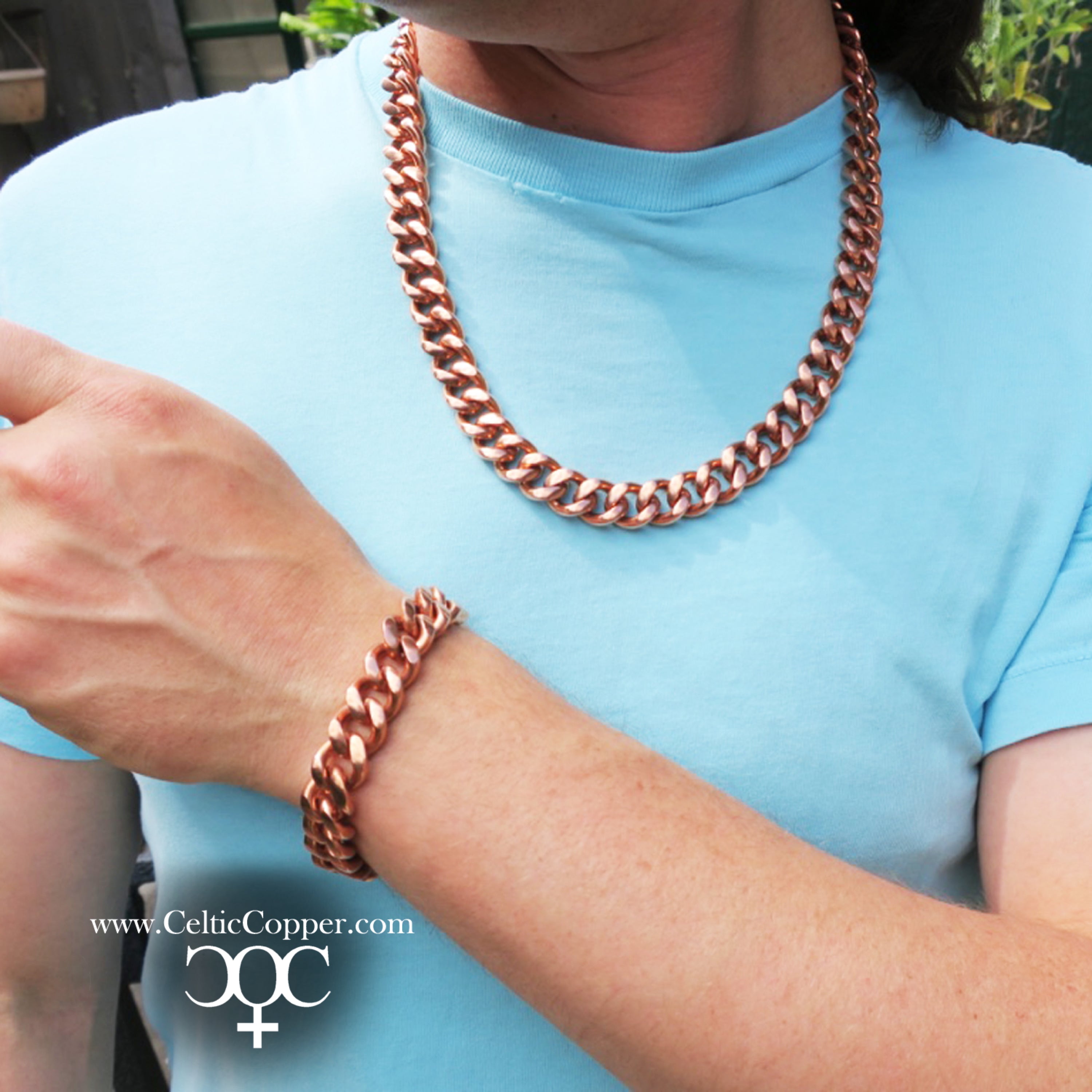 Men's Copper Chain Set Chunky 16mm Copper Cuban Curb Chain Set SET162 Solid  Copper 20 Inch Copper Necklace Matching Bracelet Chain