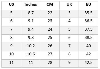 Toms Shoe Chart