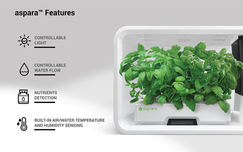 Aspara Nature smart grower device with features listed