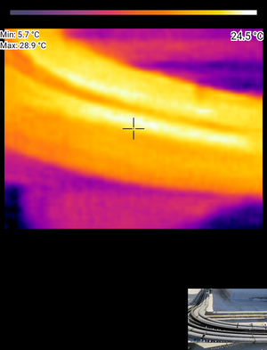 Imagen térmica de tuberías que muestran alta temperatura