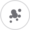 circle with smaller grey dots indicating dust molecules