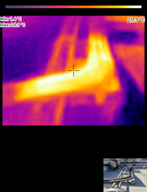 Imagen térmica de tuberías que muestran alta temperatura