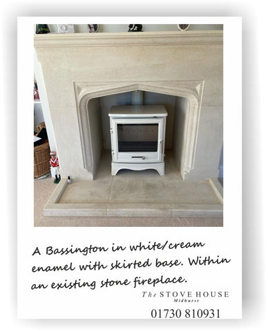 Capital Fireplaces Bassington warm white enamel with skirt base stove installation by The Stove House your local stove installer & fitter for Chichester Midhurst Arundel and surrounding areas 01730 810931