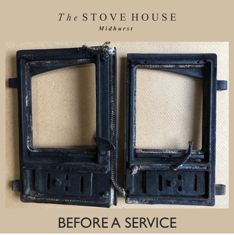 Wood burning stove door service / refurb by The Stove House in Midhurst your local logburner showroom 01730 810931
