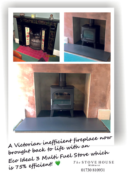 Victorian Fireplace Opened Up to take an Eco Ideal Stove, Supplied and Installed by The Stove House in Midhurst Nr Chichester and Haslemere 01730 810931
