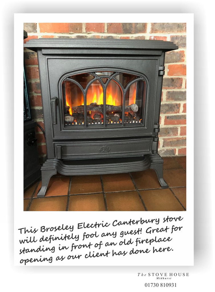 Broseley Electric Cast Iron Canterbury Stove from The Stove House, between Chichester and Haslemere. 01730 810931
