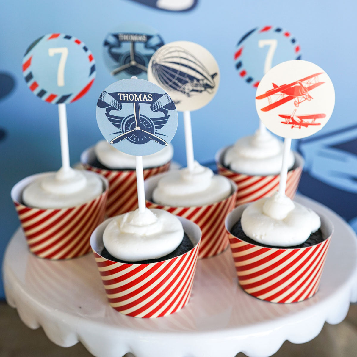 Blimp and Biplane Cupcake Toppers and Wrappers