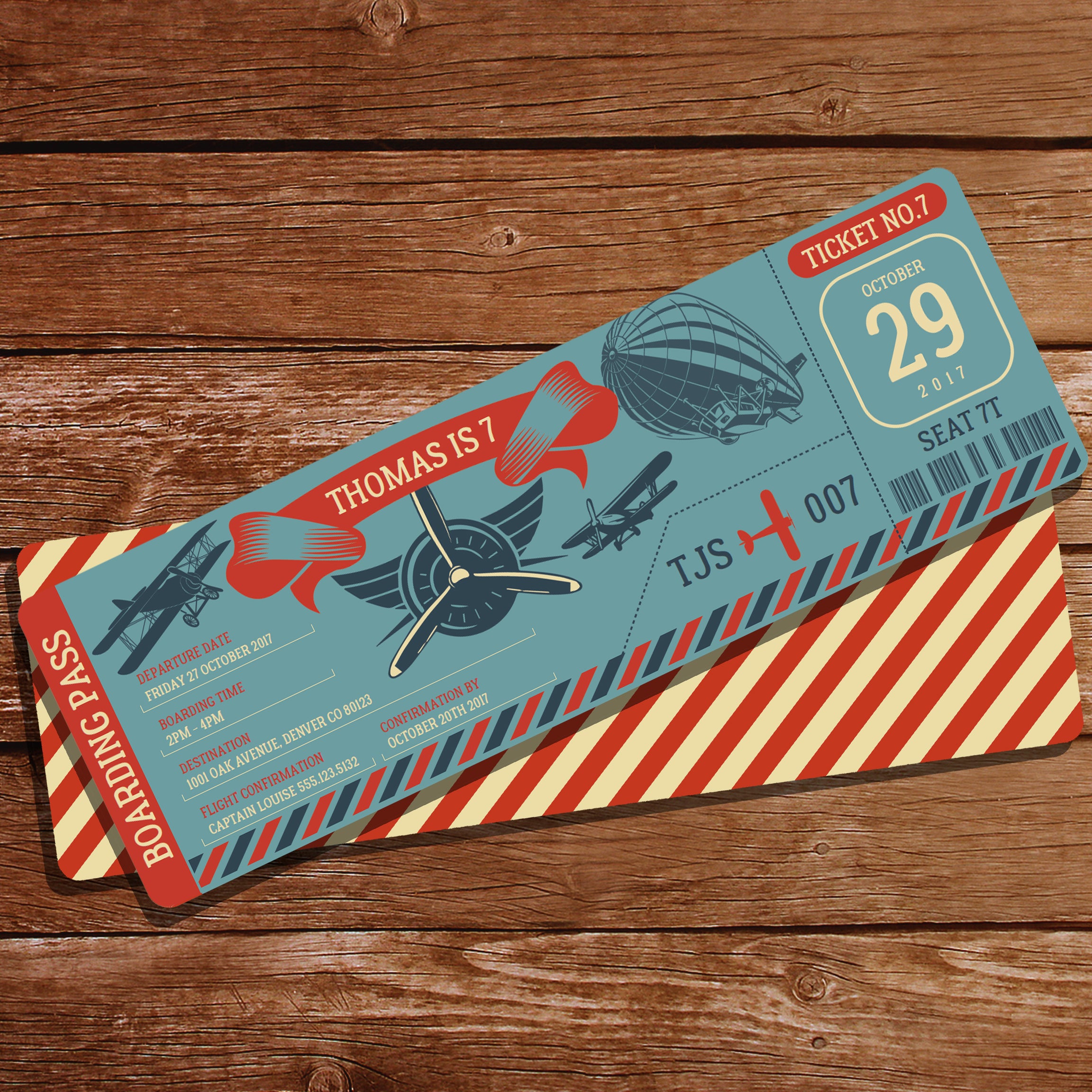 Vintage Blimp and Biplane Invitation