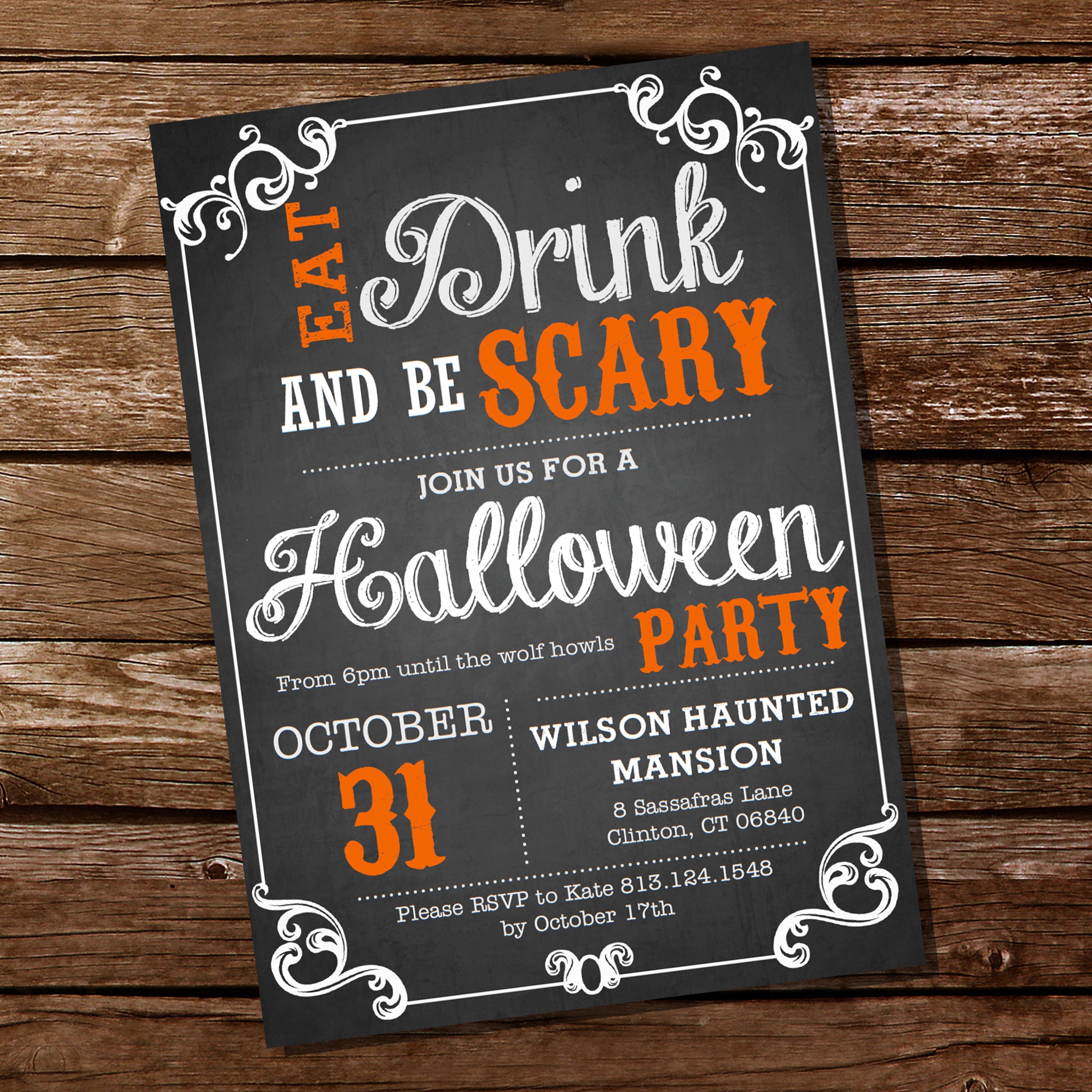 Halloween Eat Drink and Be Scary Party Invitation Printable