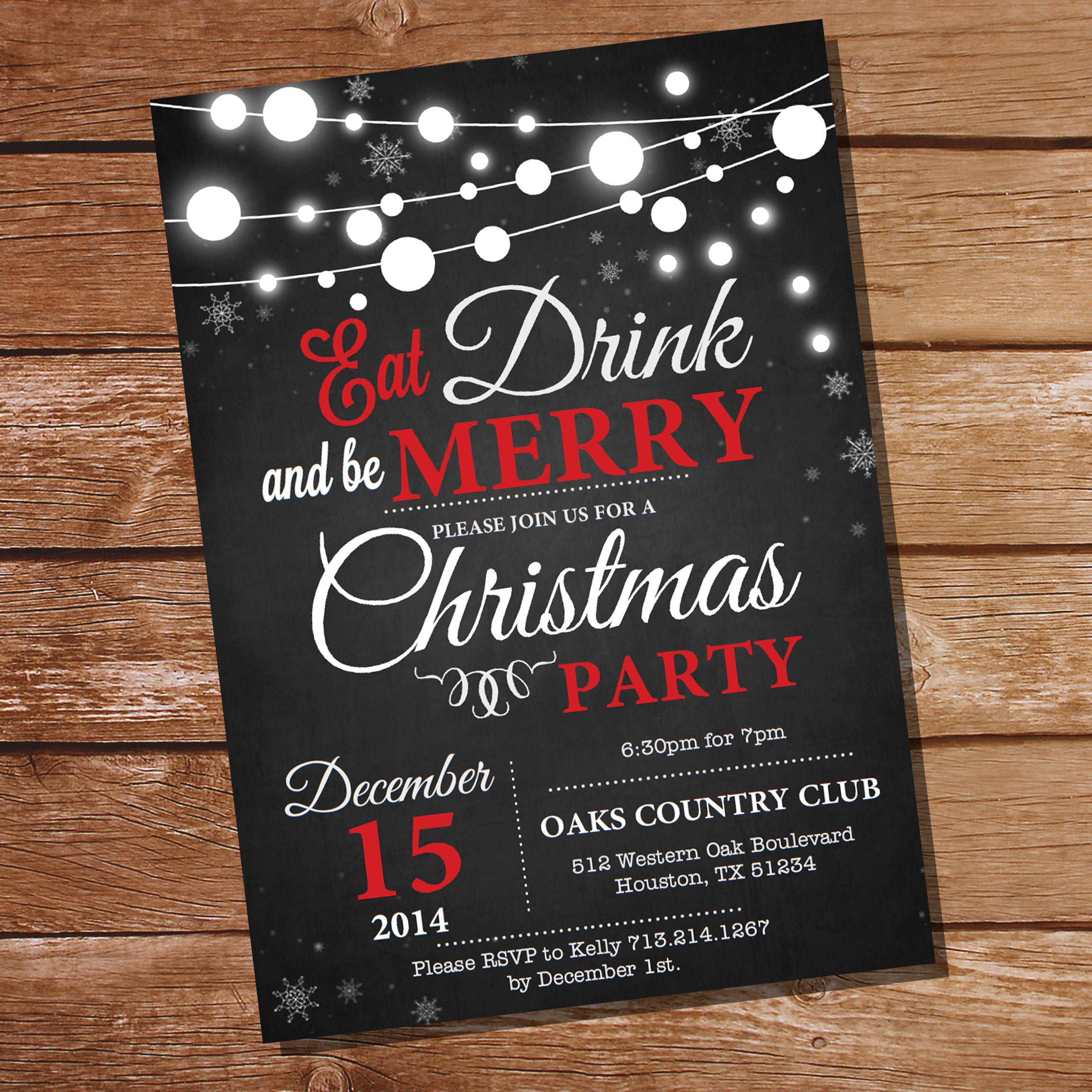 Chalkboard Christmas Eat Drink and Be Merry Invitation