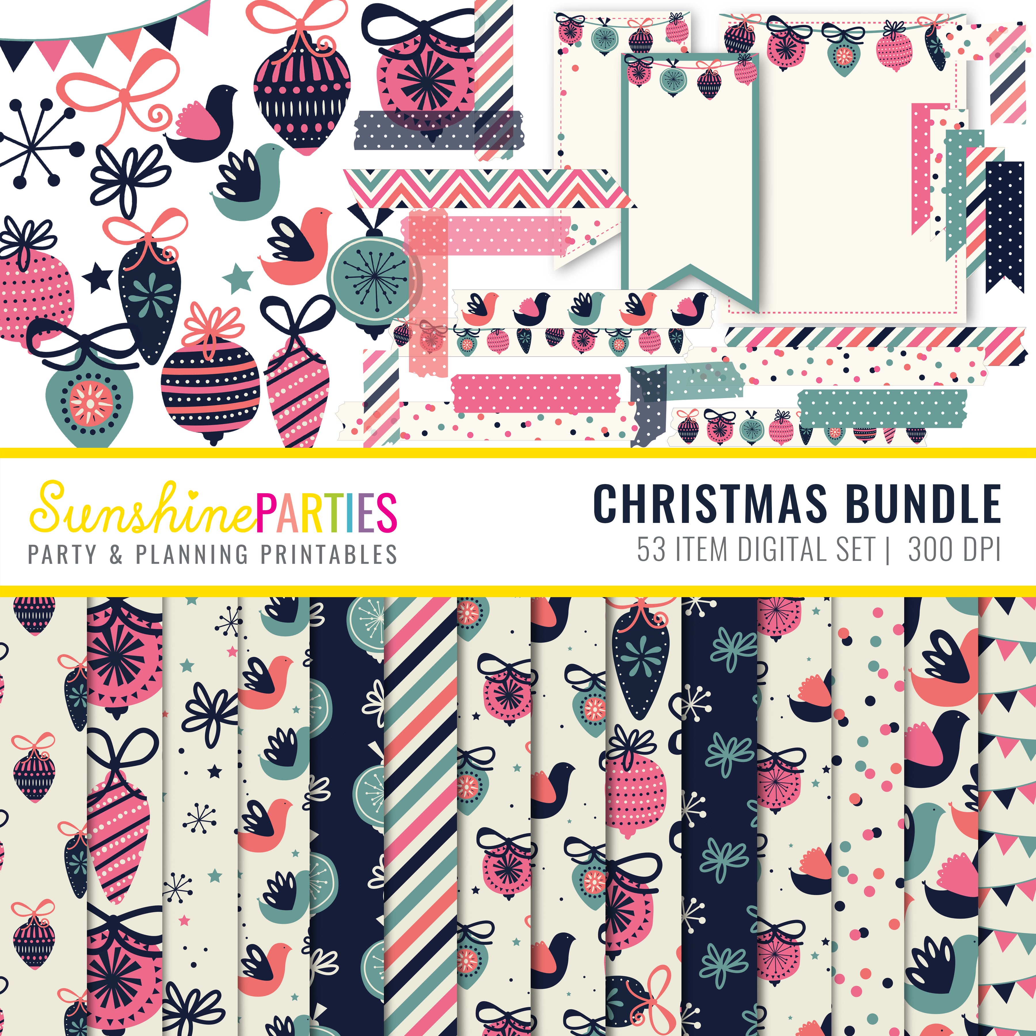 Modern Christmas Digital Paper and Clipart Set